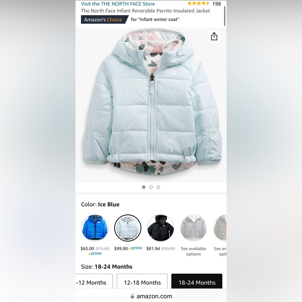 Infant (18-24 months) The North Face Reversible Perrito Insulated Jacket / Coat